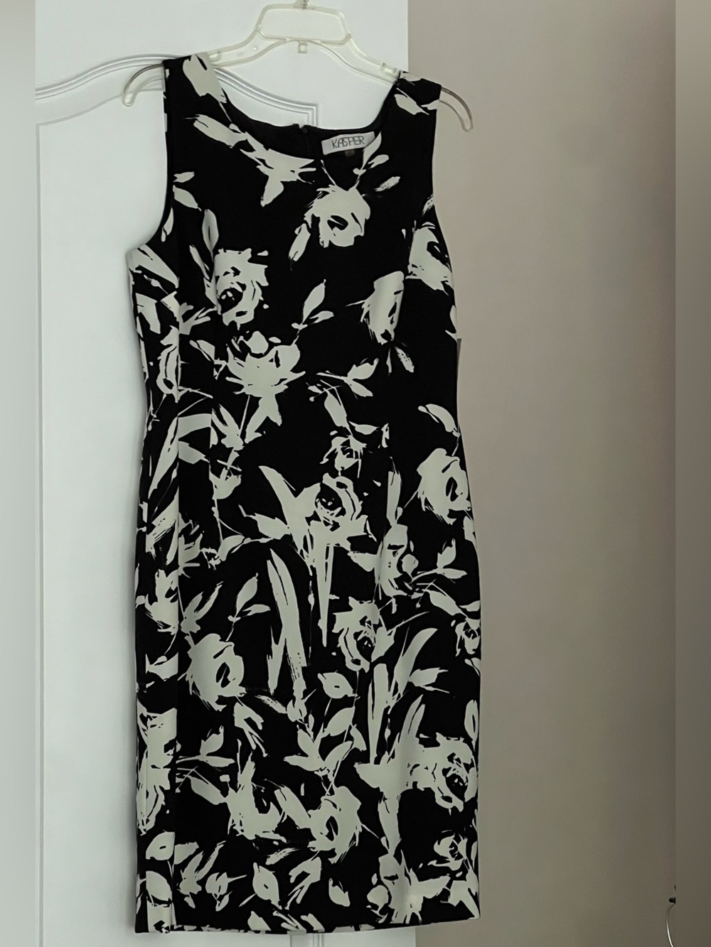 Kasper Black and White Floral Sheath Dress